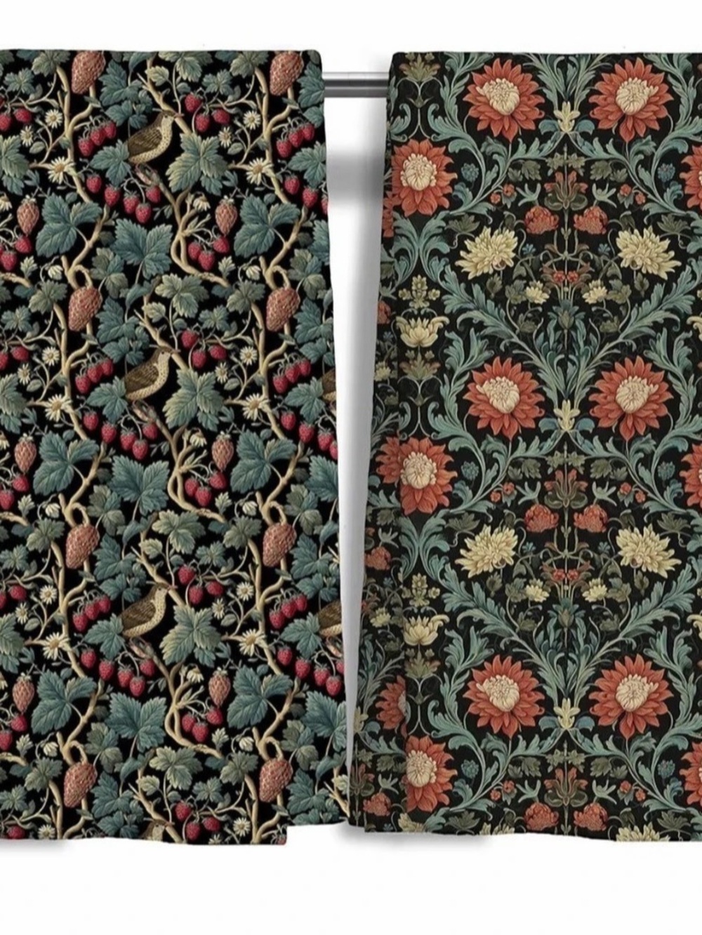 Woogchier Strawberry Thief Tea Towels Set of 2. in Black & Green